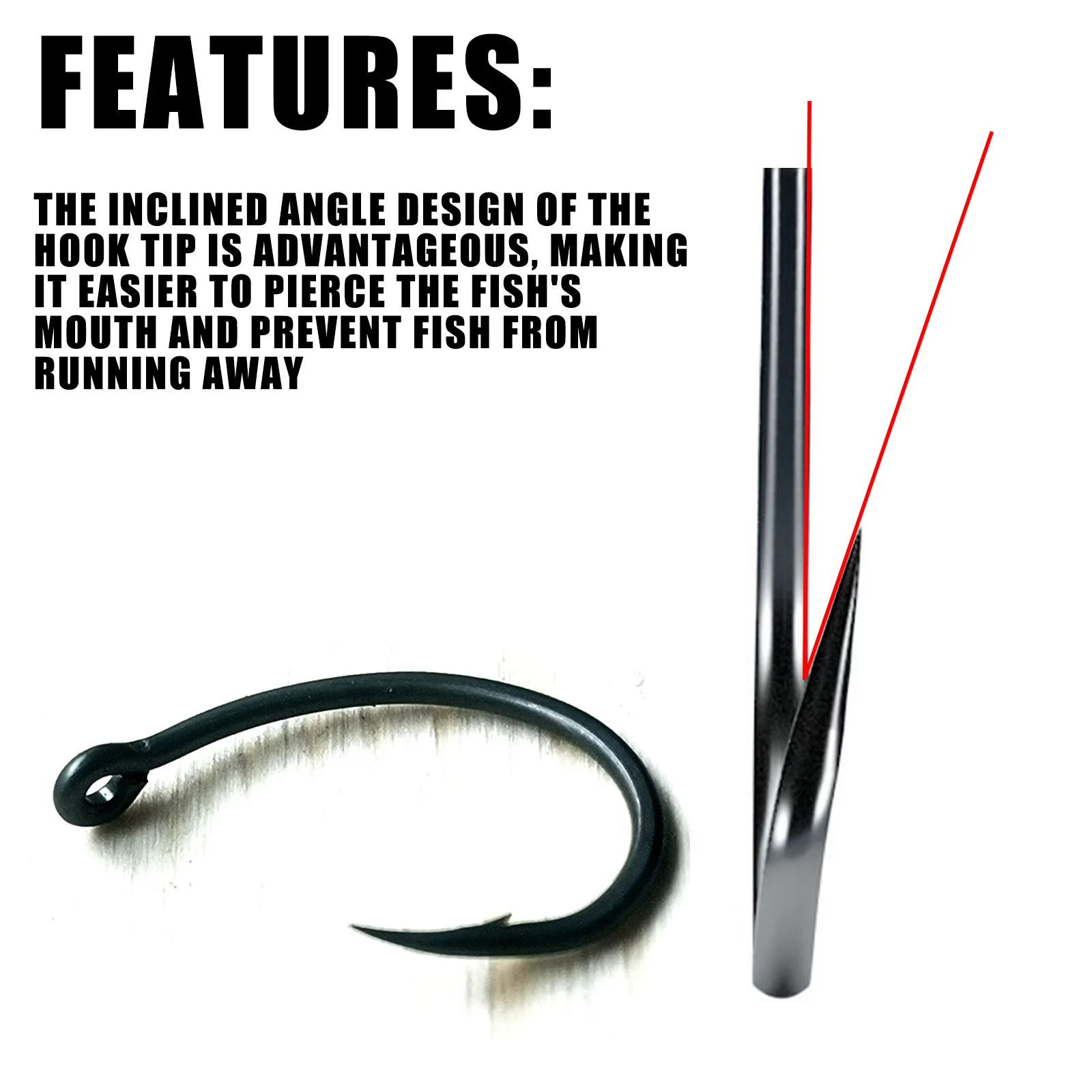 Anzuelos de pesca de carpa con revestimiento de PTFE, ganchos de púas de acero inoxidable de alto carbono, curvados, anzuelo de púas anchas, 50 piezas - imagen 5