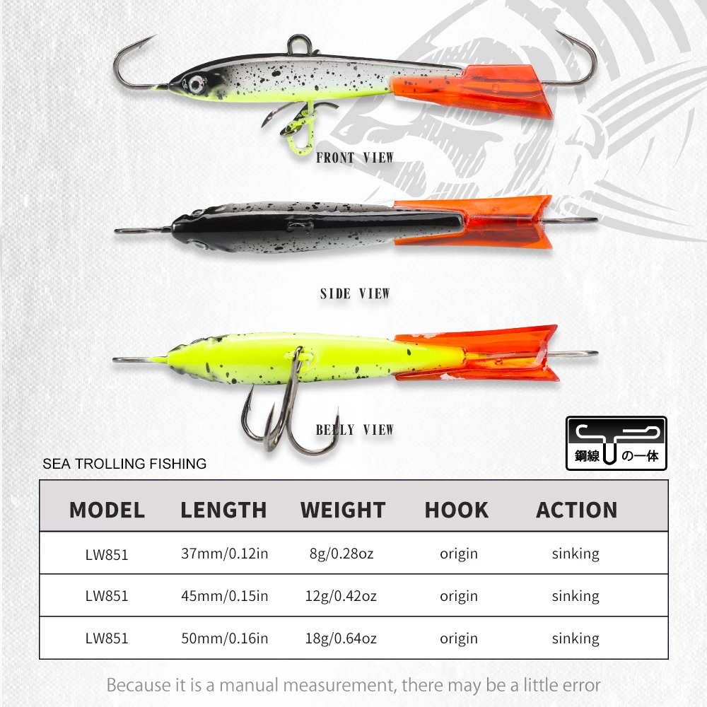 Hunthouse-señuelo de pesca en hielo de invierno, 37mm/8g, 45mm/12g, 50mm/18g, equilibrador, cebos duros que se hunden, aparejos de pesca para Lucio, trucha, LW851 - imagen 3