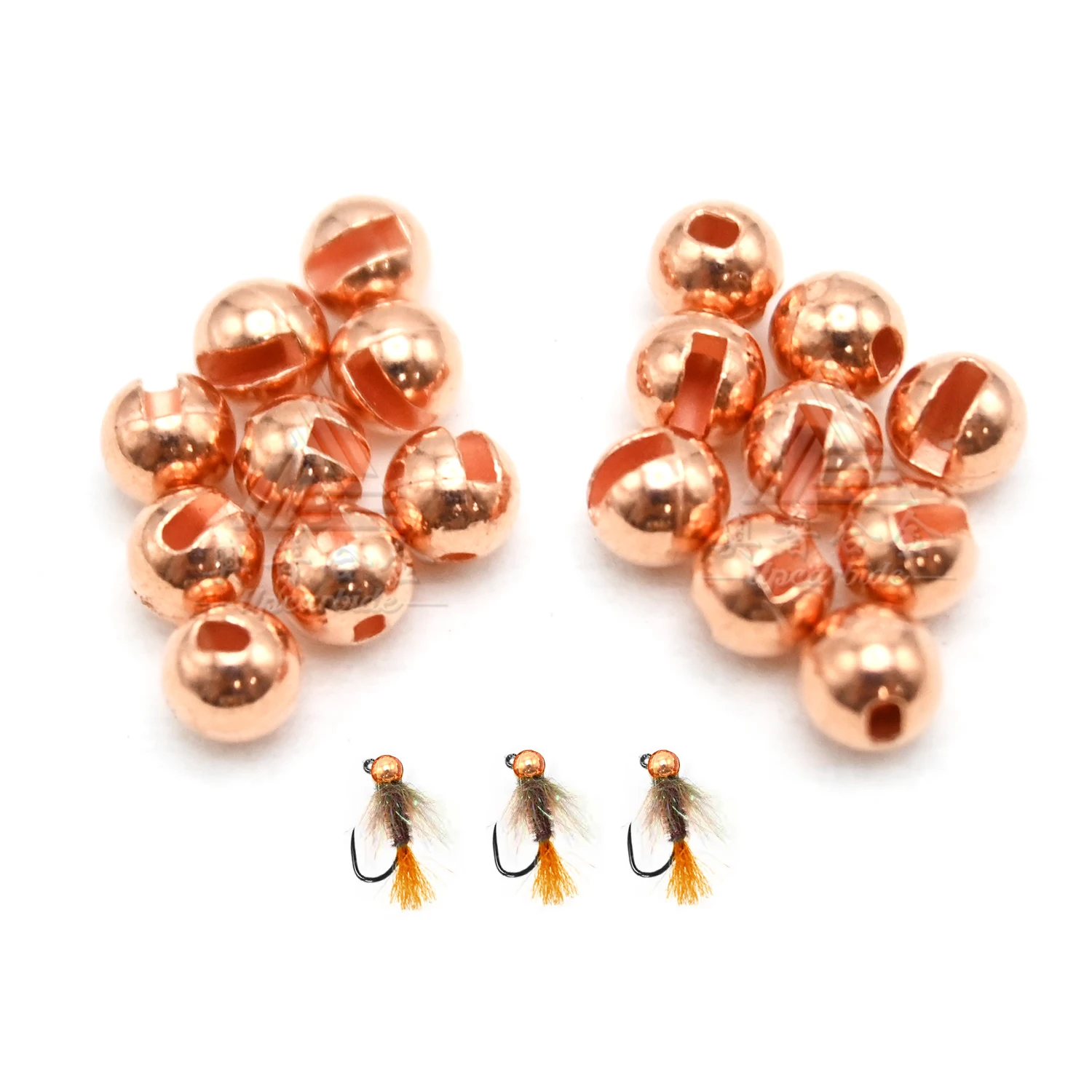 Cuentas naranjas para atado de moscas con peso cobre - imagen 4