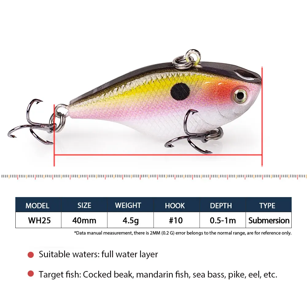 Hanlin hundimiento Vib 40mm 4,5g señuelo de pesca Jerkbait sonajero vibración cebo duro Artificial Wobblers ruidosos para aparejos de lubina - imagen 3