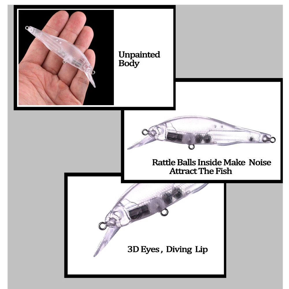 Chan'sHuang-cebo en blanco sin pintar, 20 piezas, 9,5 cm, 9g, sonajeros, flotante, pececillo de buzo poco profundo, señuelo de pesca Artificial hecho a mano DIY - imagen 5