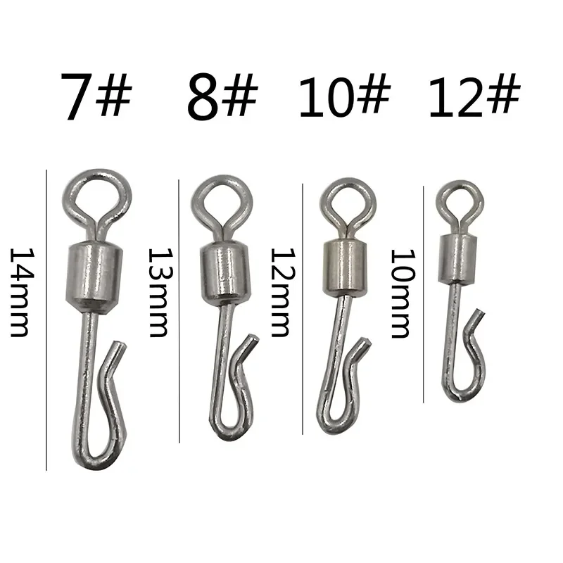 OUTKIT 50 Uds. Giratorios de pesca, enclavamiento giratorio, tamaño a presión 7/8/10/12 gancho, conector de señuelo, aparejo Terminal, pesca giratoria