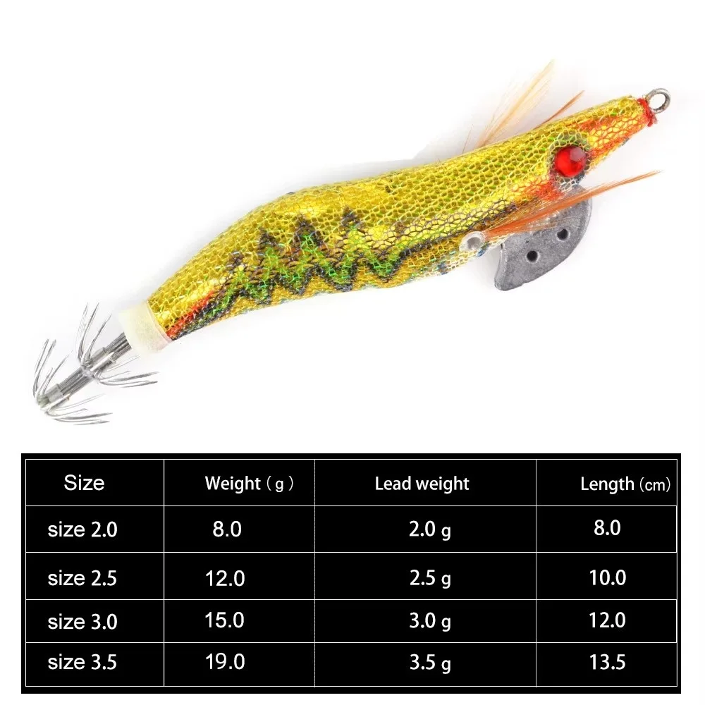 FTK 8g 12g 15g 19g plantilla de calamar señuelo de pesca de mar camarones de madera ojos 3D luminosos anzuelo de calamar Jigging pulpo cebo Artificial duro - imagen 2