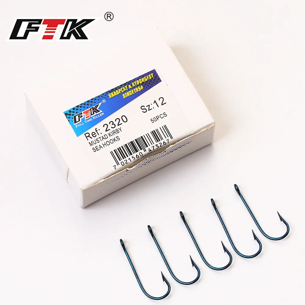 FISH KING-anzuelos de pesca en el mar, accesorios de pesca de acero al carbono de mango largo, con púas, superpotente, Mustad Kirby, 50 unidades por lote - imagen 2