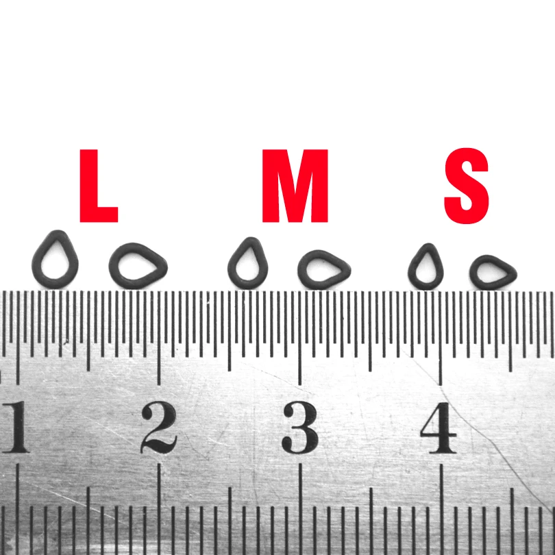 MNFT 50 unids/pack pesca de carpa forma de pera anillos de aparejo bucles giratorios Terminal de carpa aparejos Color negro mate tamaños S M L - imagen 4