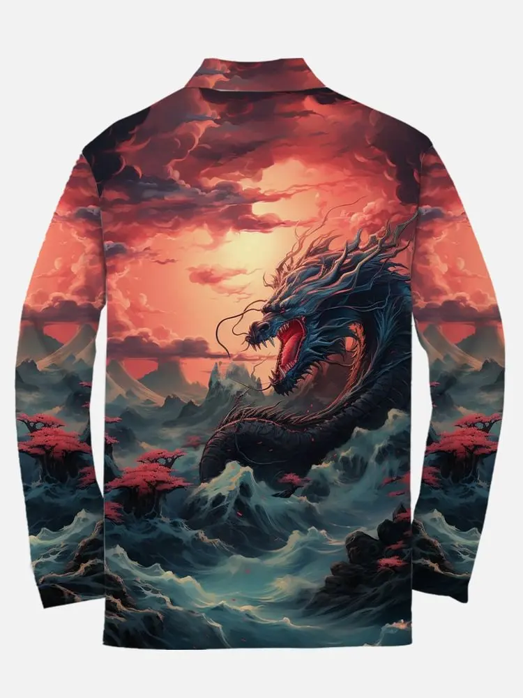 Camiseta con estampado 3D de dragón Oriental misterioso para hombre, Polo de manga larga con cremallera, camisa informal Unisex, Otoño, PLP87 - imagen 2