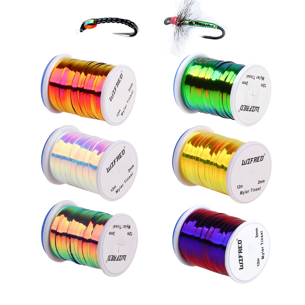 Wifreo, 2 uds/6 uds., oropel plano de Mylar de 2 tonos, oropel Flashabou de 2mm de ancho, Material de atado de moscas para ninfas, serpentina, Señuelos de Pesca de trucha - imagen 5