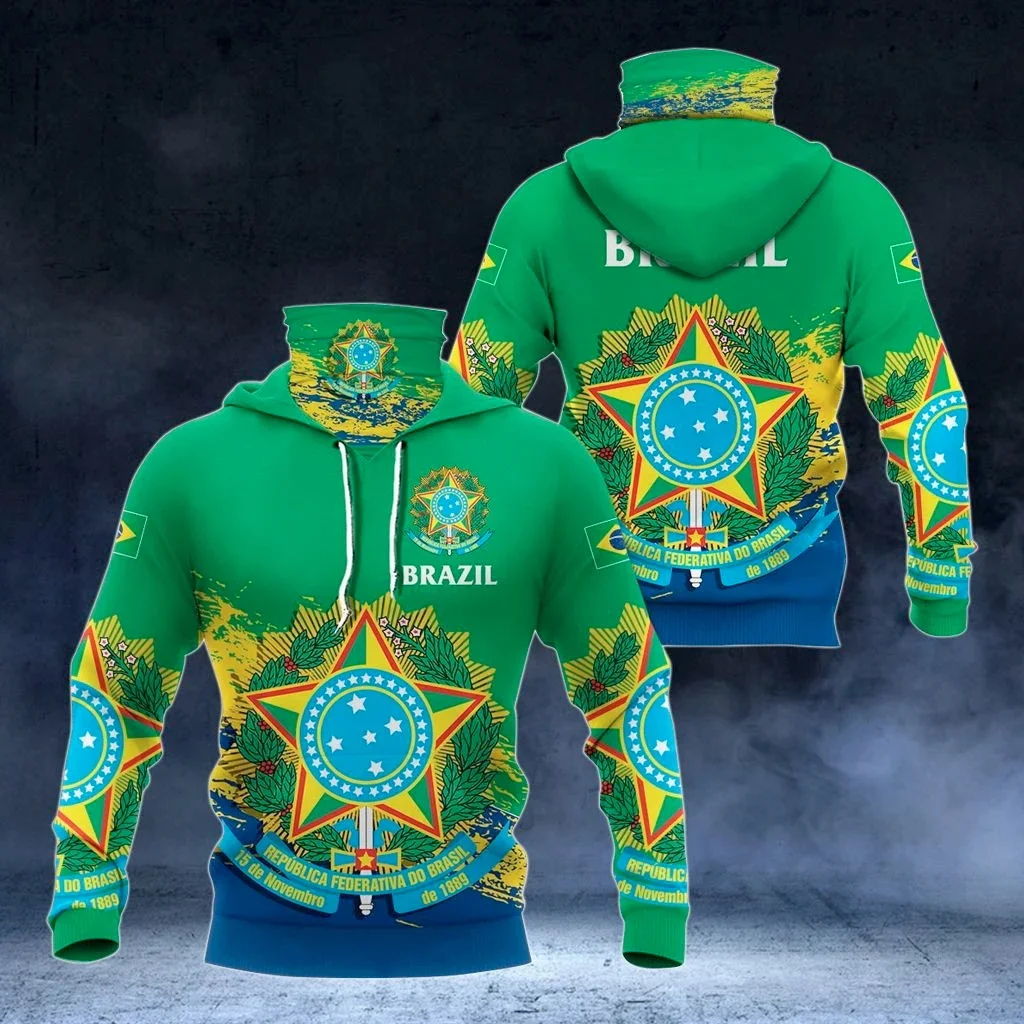 Tigre y Brasil escudo de armas 3D impreso hombres adultos cuello polaina Sudadera con capucha invierno Unisex Casual cálido grueso Sudadera con capucha con máscara ZZ09 - imagen 5