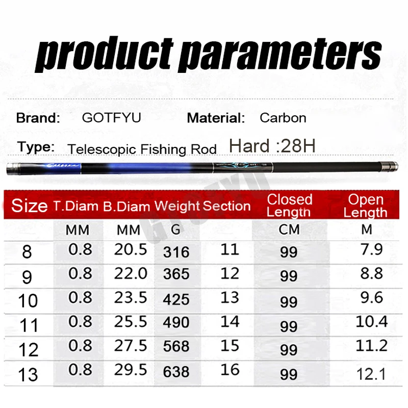 Caña de pescar de mano de fibra de carbono dura, súper ligera, larga, telescópica, para carpa, río, lago, 8M/9M/10M/11M/12M/13M - imagen 4