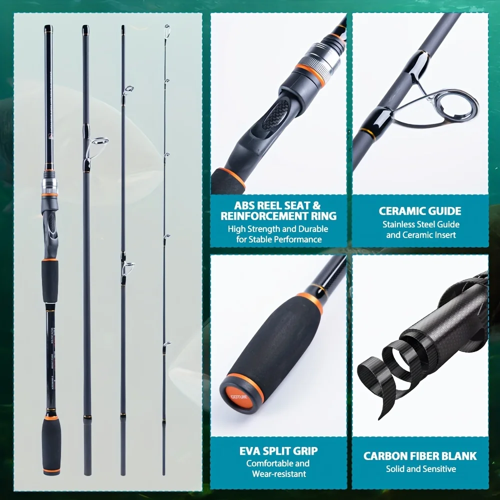 Goture Conjunto caña de pescar y carrete – Fibra de carbono y aluminio