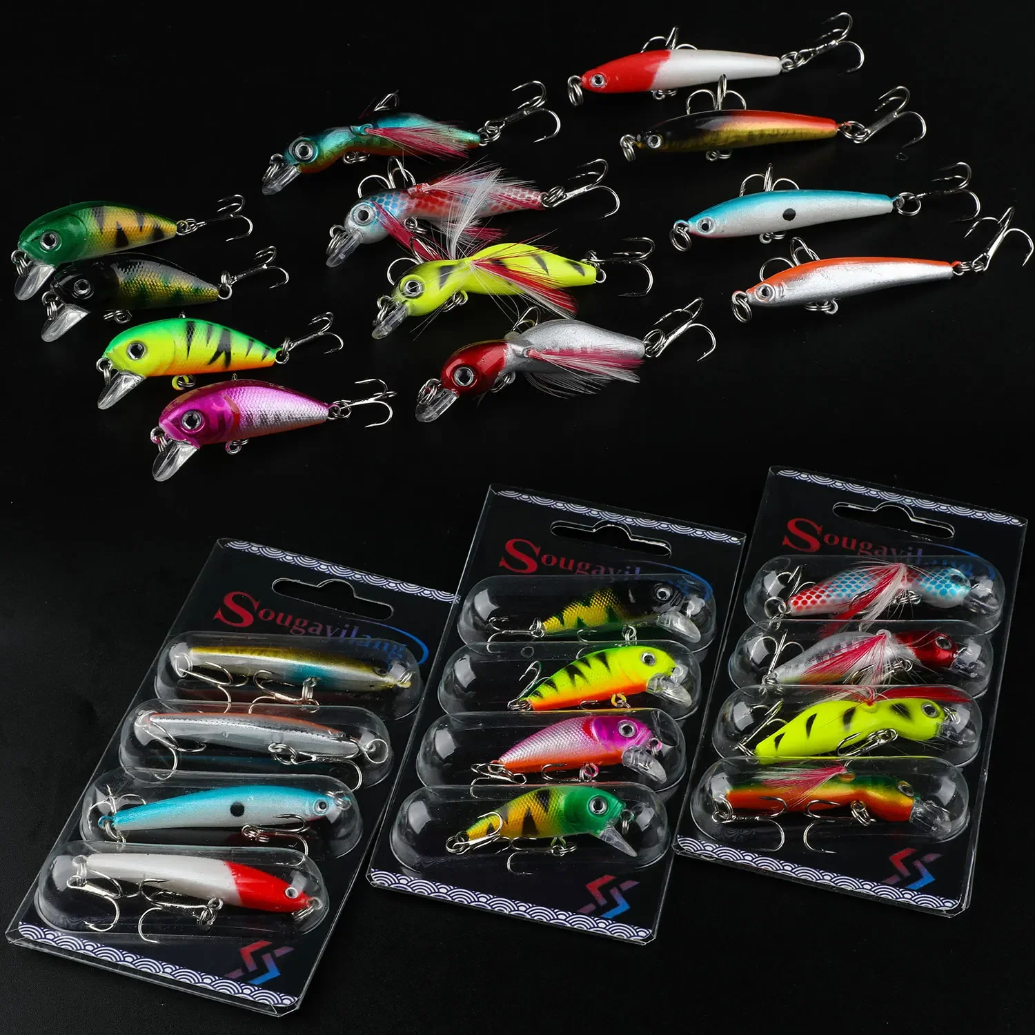 Sougayilang 4 Uds 5,5 cm 7,5 cm señuelo de pesca Wobbler duro cebos de pesca anzuelo anticorrosión cebo de pesca de lubina aparejos de pesca - imagen 3