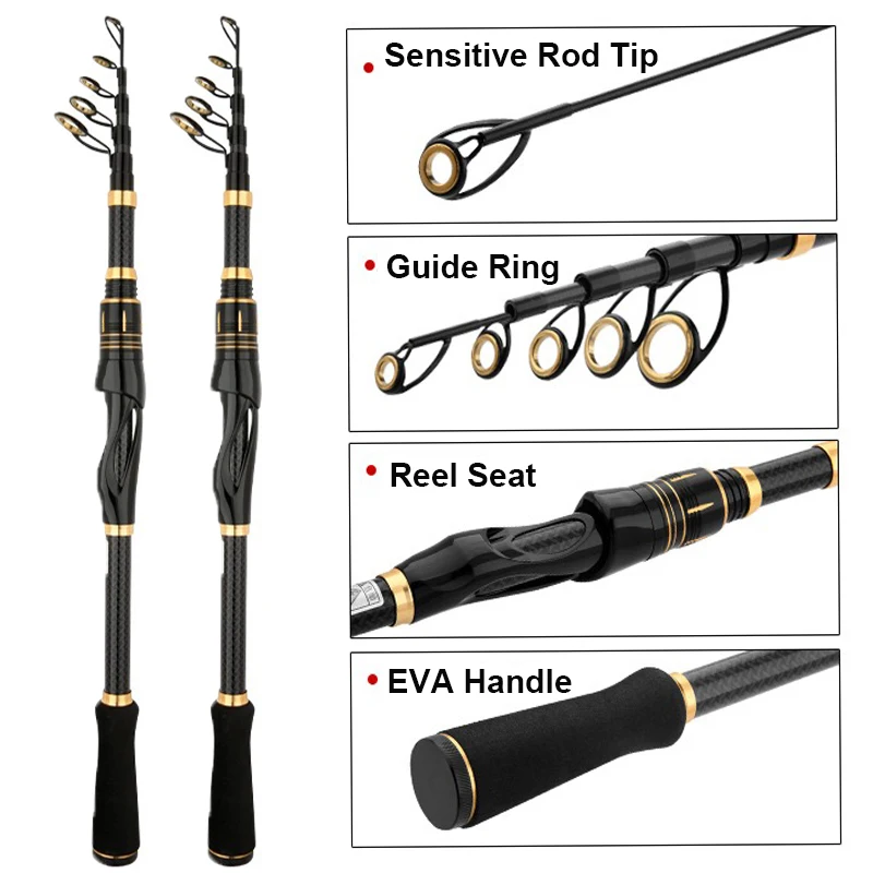Caña de pescar con señuelo giratorio de carbono ultraligera, 1,8 M, 2,1 M, con punta de varilla de alta sensibilidad, caña dura para surfcasting de viaje para Lucio - imagen 2