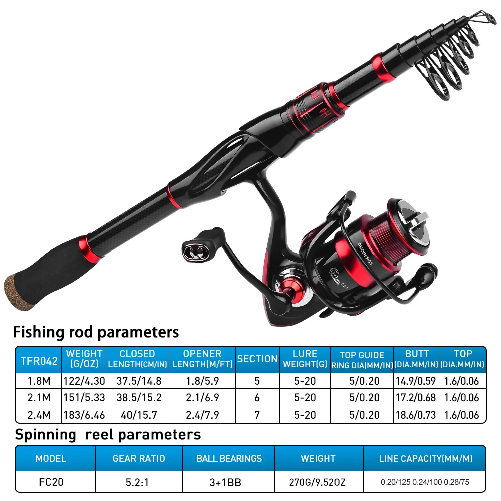 PROBEROS 1 cañas de pescar de fibra de vidrio ultraligeras versátiles, ligeras, 1,8 m/2,1 m/2,4 m, cañas de pescar telescópicas portátiles para exteriores - imagen 2