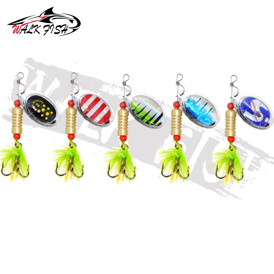 WALK FISH-señuelo de pesca de Metal, cebo giratorio de 3,5g, 4,5g, 5g, 6g, cebos duros de alta calidad, anzuelo triple, aparejos de pesca para Lucio, 5 uds. - imagen 4