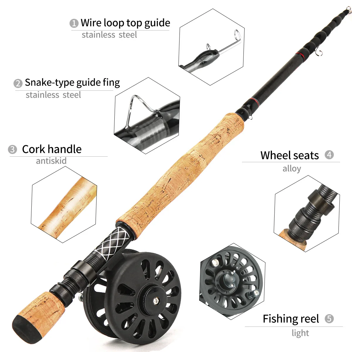 Combo de varilla de fundición telescópica de 2,4/2,7 M, caña de señuelo de fibra de carbono con bolsa de varilla de carrete, anzuelo para mosca de mar, aparejos de agua dulce - imagen 5