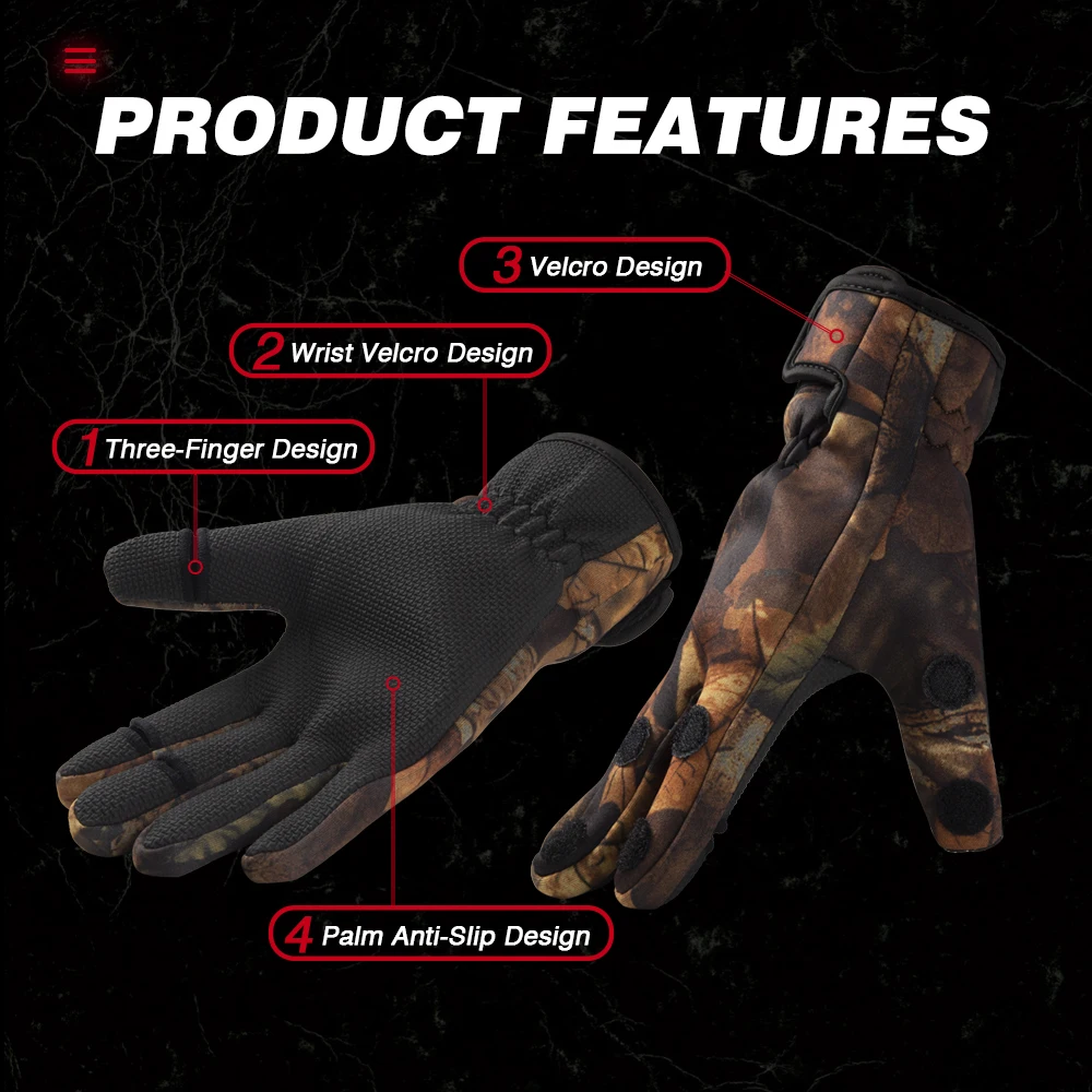 Guantes de Pesca Hunthouse, guantes de Pesca de invierno de neopreno de dos dedos, cuero PU transpirable, cálidos, accesorios de Pesca para Fitness - imagen 3