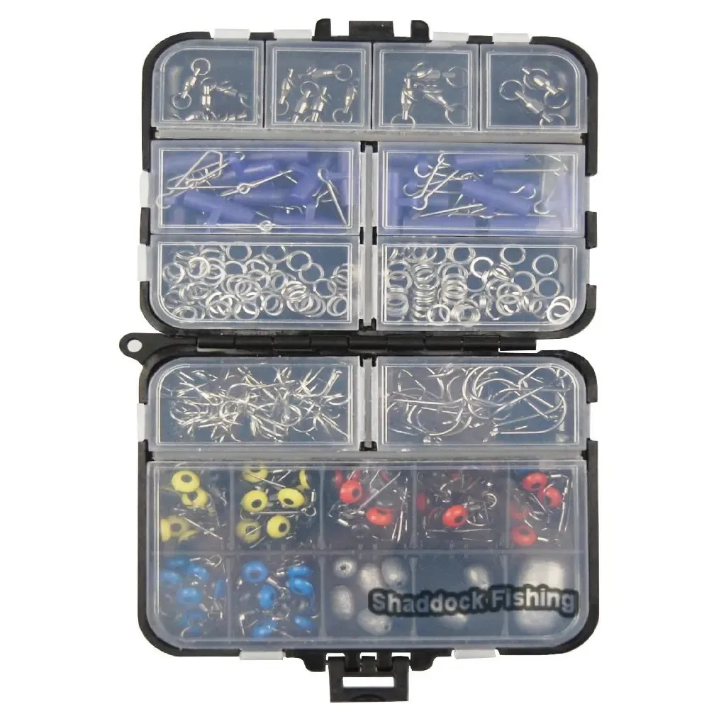 172 Uds accesorios de pesca Kit de aparejos rodamiento de bolas giratorios plomo deslizante huevo pesas anillos divididos anzuelos triples ganchos circulares - imagen 3