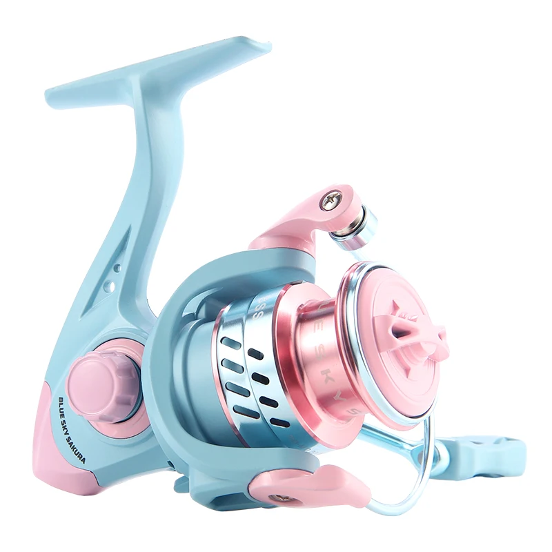 Carrete de pesca giratorio azul y rosa, 1500-4000, relación de engranaje 5,2: 1, arrastre máximo de 8kg, suave y sensible para fundición de larga distancia