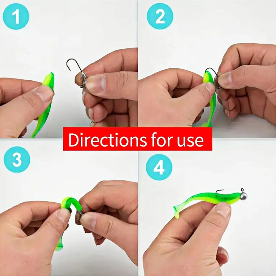 40 unids/caja Wobbler para Lucio Señuelos de Pesca de lubina cabeza de plantilla con cola en T juego de cebo Artificial gusanos blandos carpa tiro de gota Swimbait hecho a mano - imagen 5