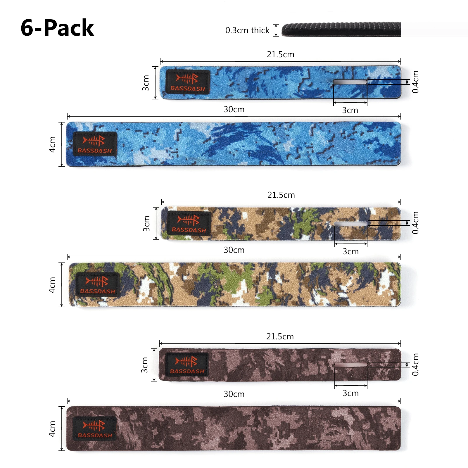 Bassdash correas de caña de pescar, cintas elásticas impermeables para caña giratoria, caña de mosca, caña de fundición, paquete de 6 - imagen 3