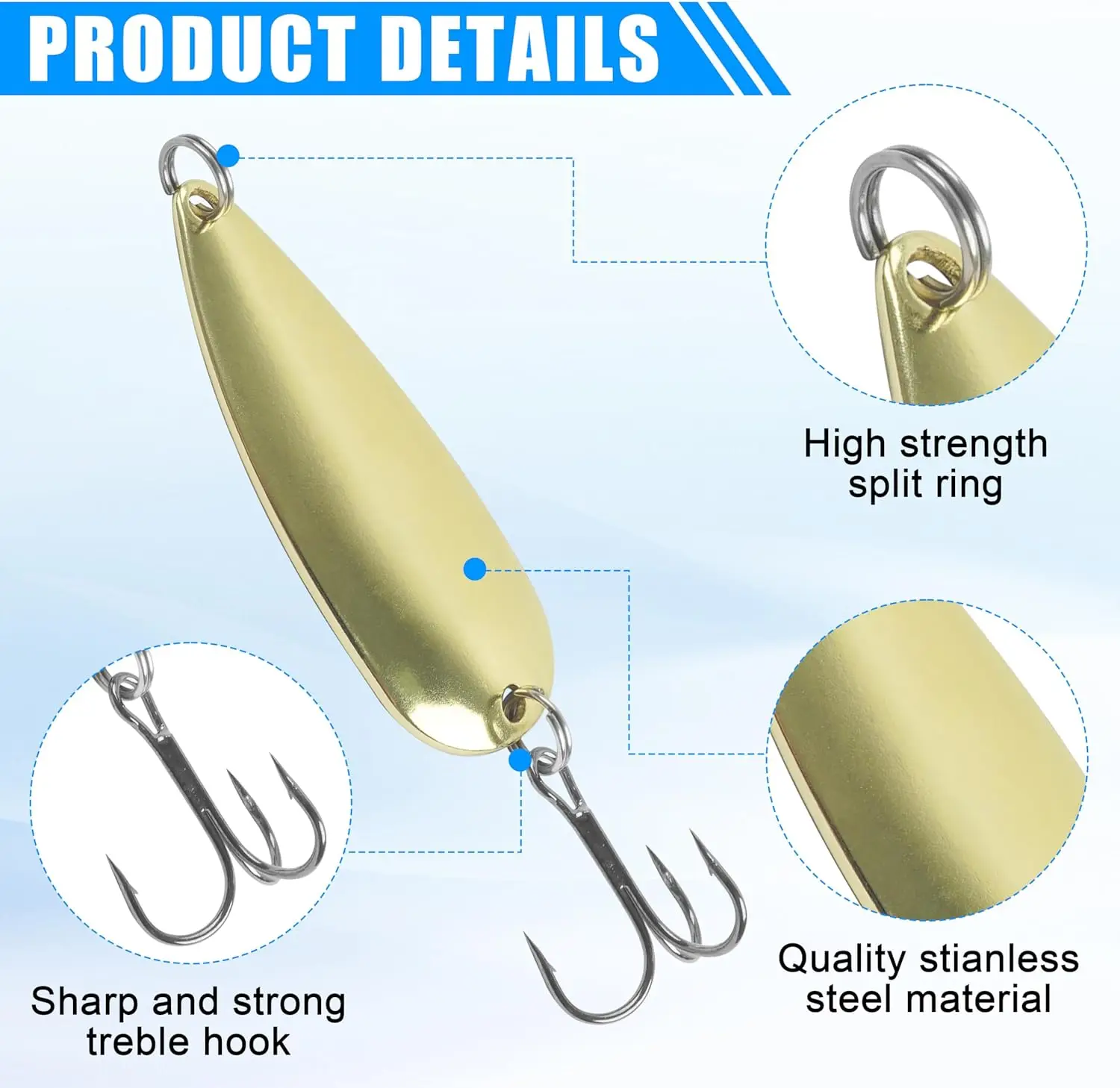 Señuelos de pesca con cuchara para pesca de trucha, Spinner de fundición, cebo de jigging de Metal, cuchara de curricán, señuelo para lubina, tipo de pez, Walleye, 5 uds. - imagen 3