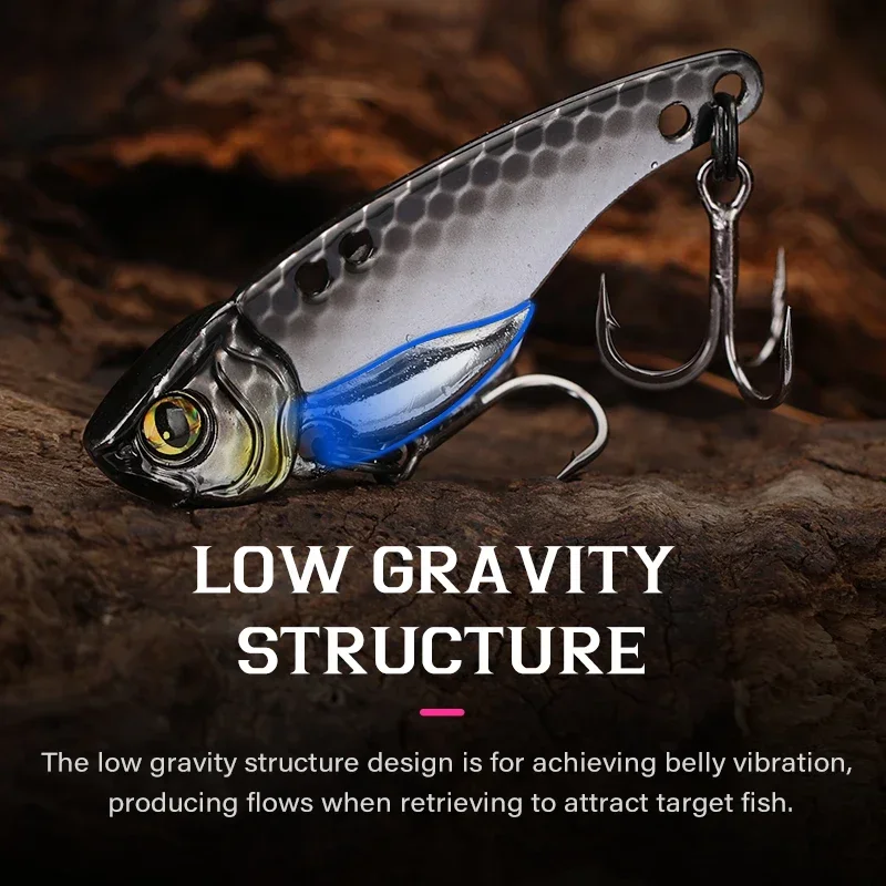 TSURINOYA ARES-A 5g 7g 10g Metal VIB señuelo de pesca cebo Artificial con anzuelo triple doble agujero bajo centro de gravedad - imagen 5