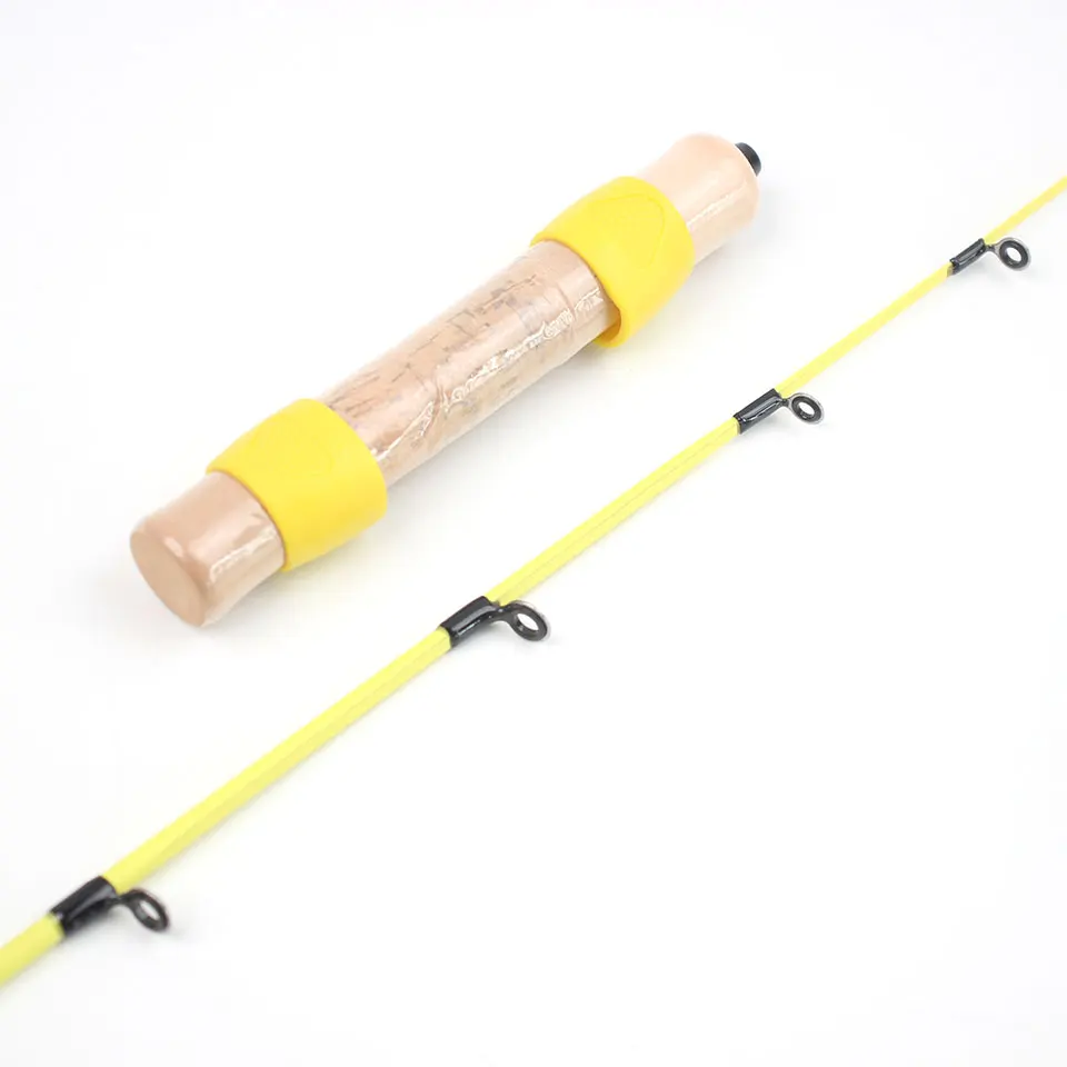 Caña de pescar en hielo amarilla portátil, fibra de carbono de 55 cm con mango similar a la madera y punta sensible, control preciso para lagos congelados - imagen 4
