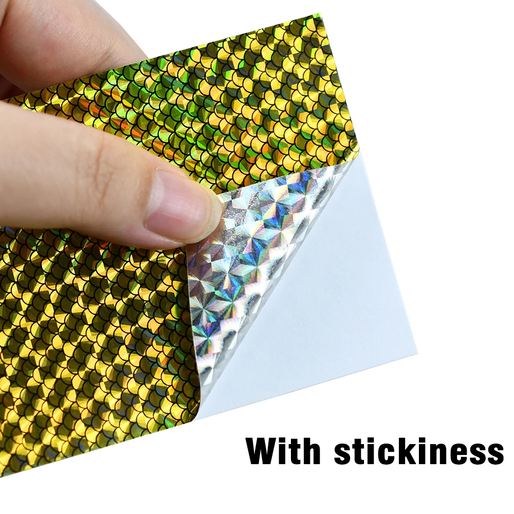 Película holográfica autoadhesiva, plantilla de Flash altamente reflectante, escala de pescado, pegatina láser, Material de pesca con mosca, 5 uds. - imagen 4