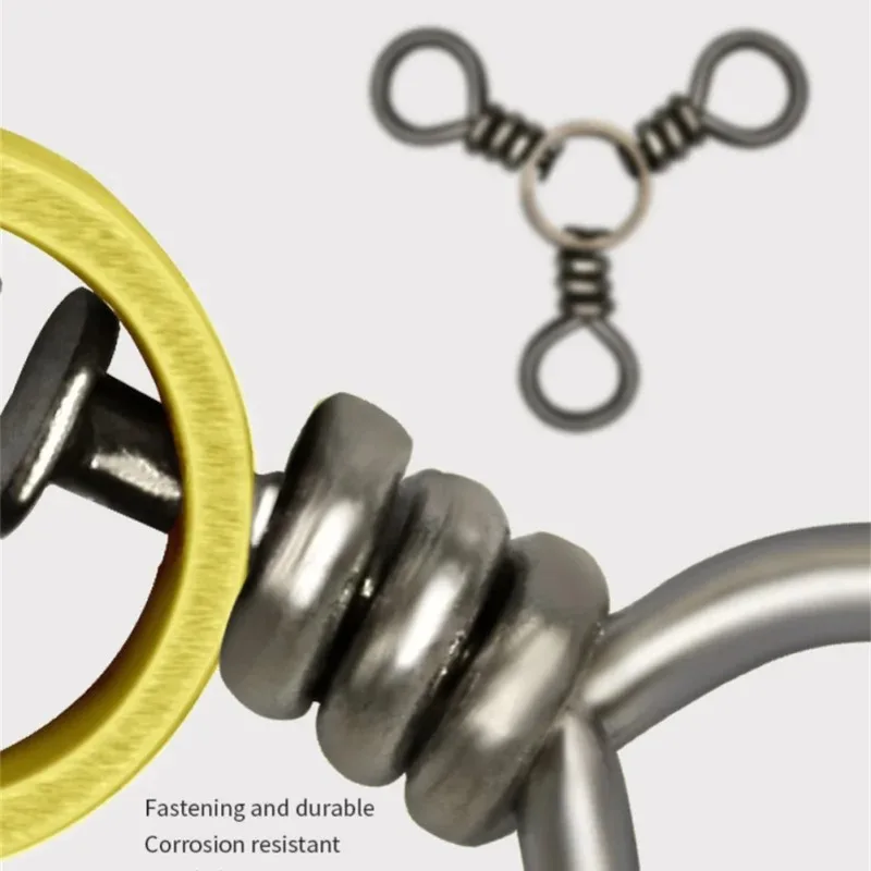 Conector de aparejo de 3 vías giratorio Trigeminal de pesca de acero inoxidable, 10 Uds., para pesca al aire libre, enlace a presión giratorio duradero con Anti - imagen 4