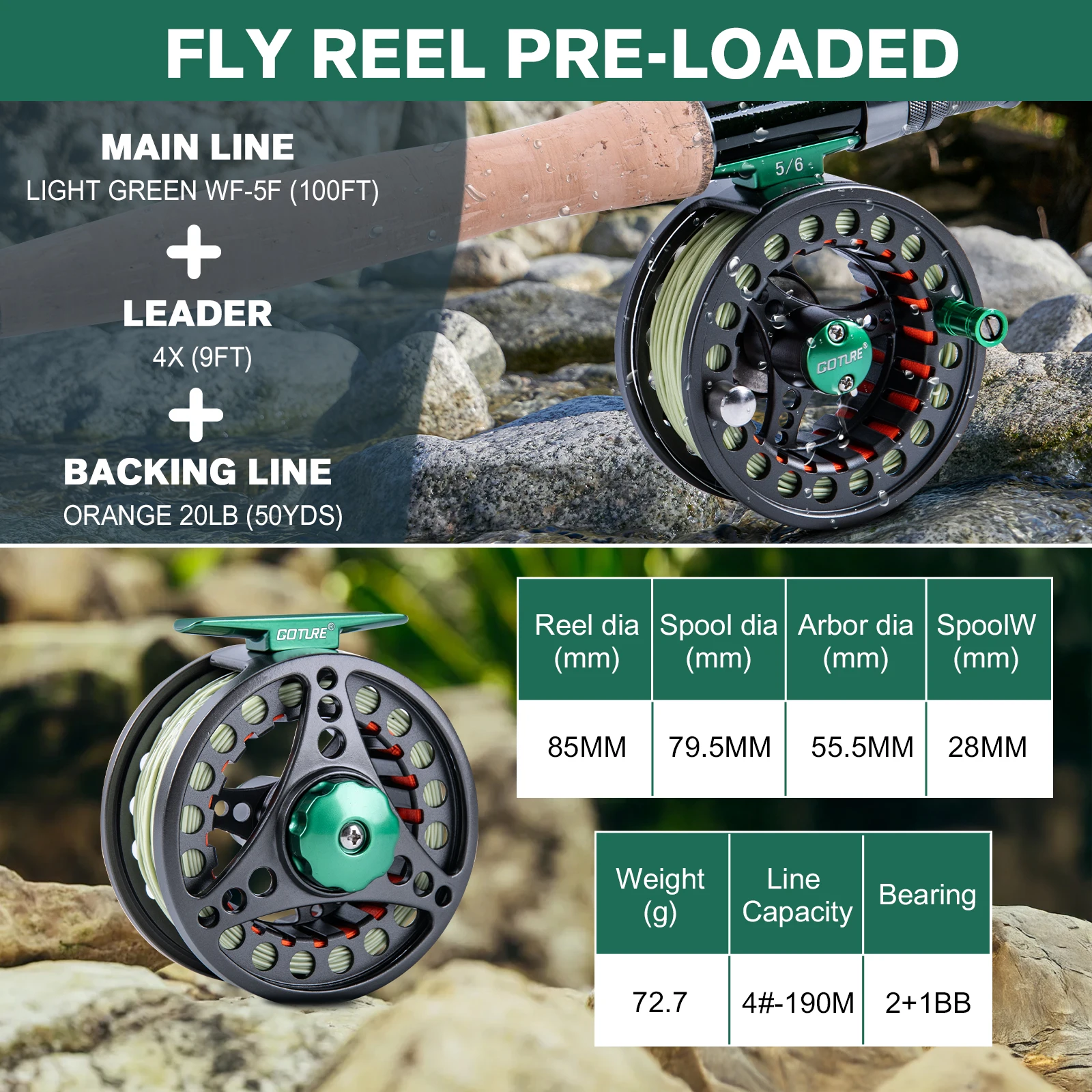 Juego de aparejos de pesca GOTURE, caña de fibra de carbono ultraligera 5/6, mango de corcho, bolsa de herramientas y 30 moscas, equipo completo de pesca con mosca - imagen 3