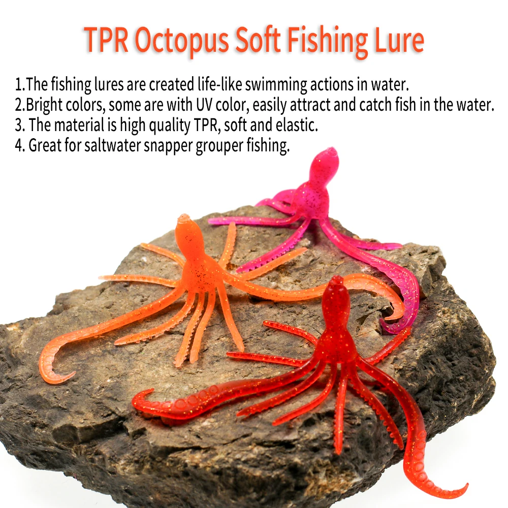 Wifreo-señuelo suave de Pesca, cebo de calamar y pulpo de 10cm, Material TPR, aparejos de Pesca Wobbler para Pesca en agua salada - imagen 5