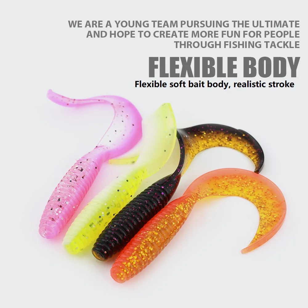 10 unids/lote cebo suave en espiral de dos colores 70mm/2,7g sabor a camarón plantilla Artificial Wobblers silicona Swimbait carpa aparejos de pesca de lubina - imagen 4