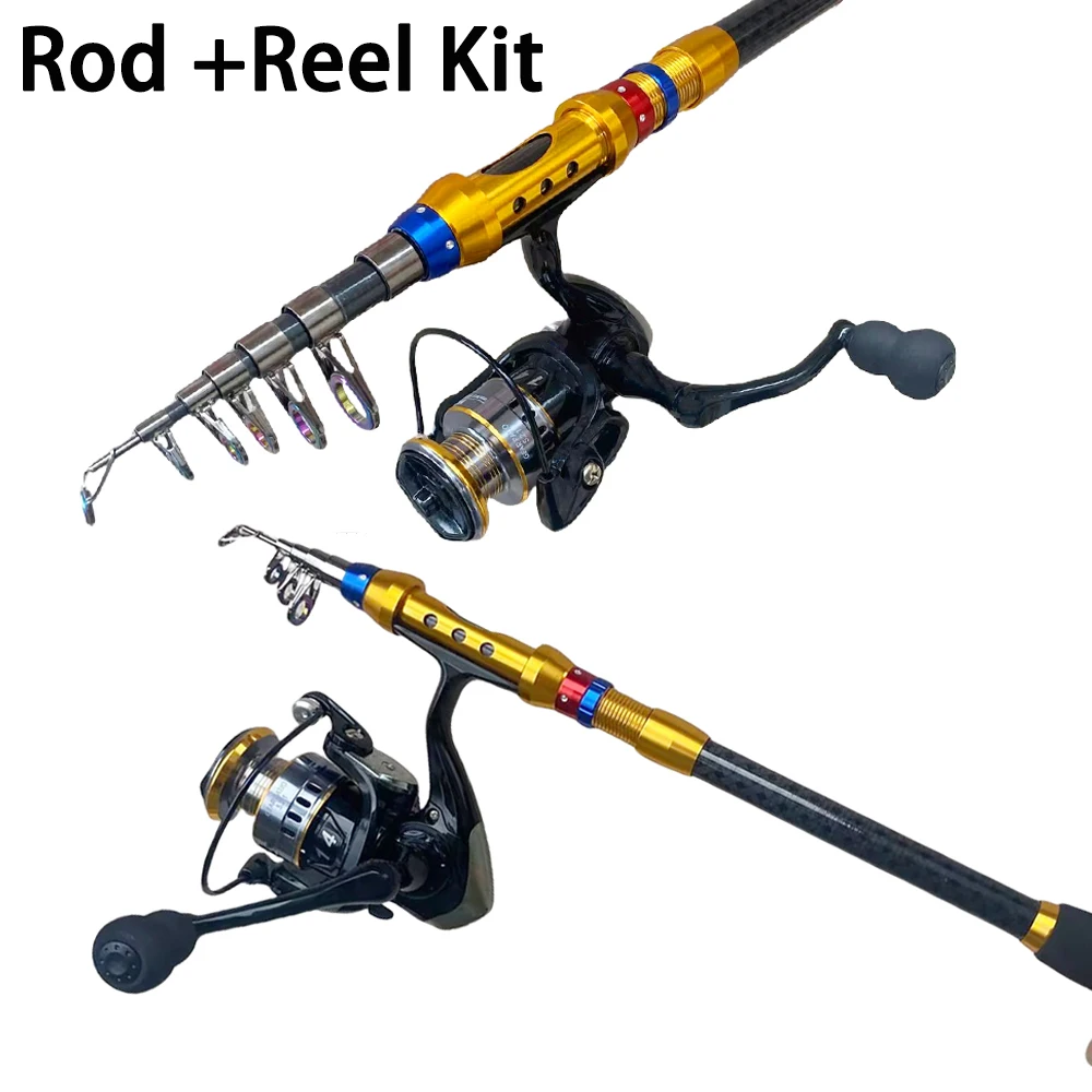 Mini Kit de carrete de caña de pescar telescópica corta de carbono, 1,8 m-3,6 m, combinación de caña de mar giratoria de carrera corta súper dura - imagen 2