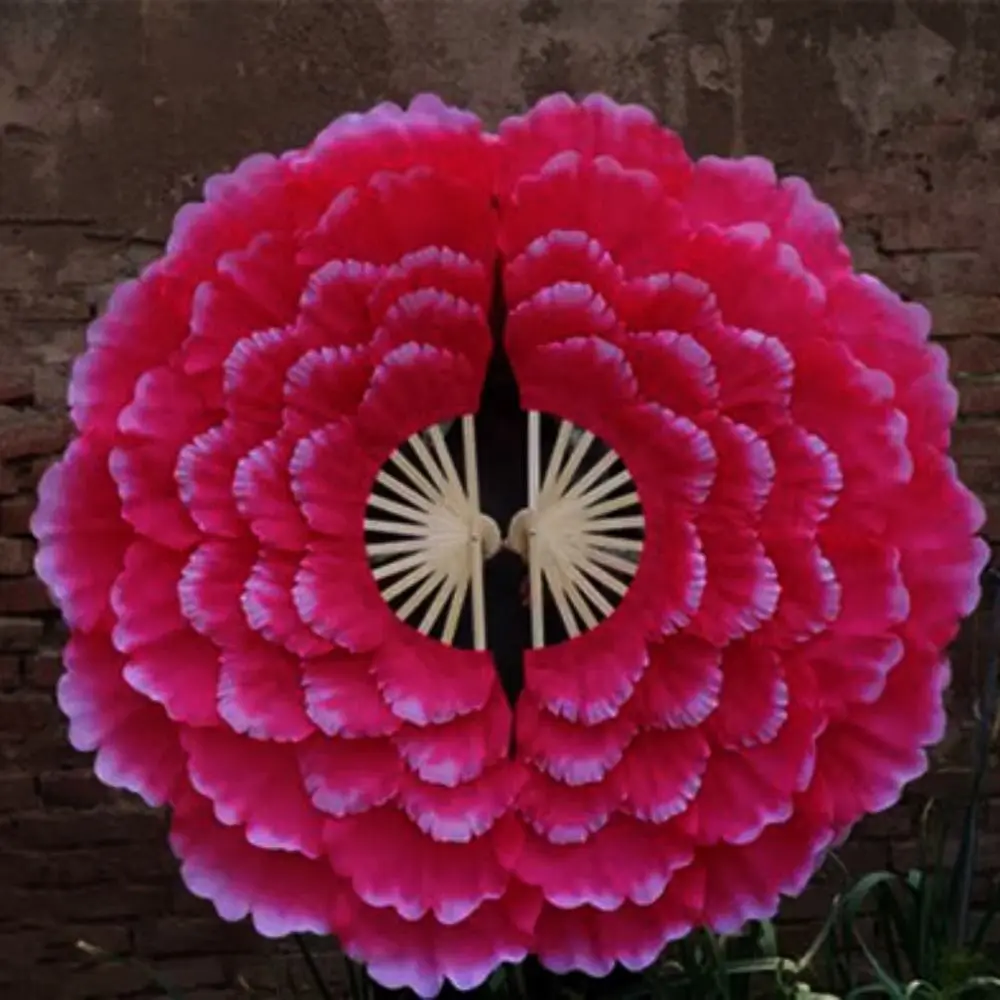 Abanico de baile medio plegado de 80/90cm, 4/5 capas, 10 estilos, abanico de baile cuadrado, accesorios de actuación en Club para adultos