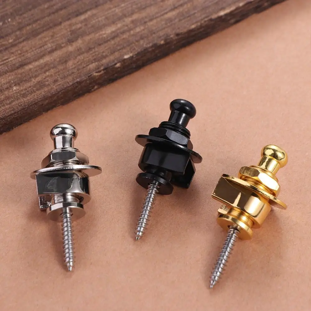 Cerraduras de correa de guitarra eléctrica de aleación, botón de bloqueo de uñas de cola de guitarra, cerraduras de cabeza redonda antideslizantes, pasadores de bajo dorados negros - imagen 2