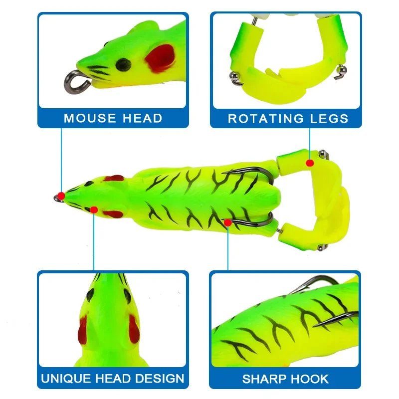 1 Uds señuelo de pesca 9,2 cm 12,5g señuelo suave Plopping salpicaduras pies ratón Rana señuelo TopWater simulación flotante cebo Artificial - imagen 5