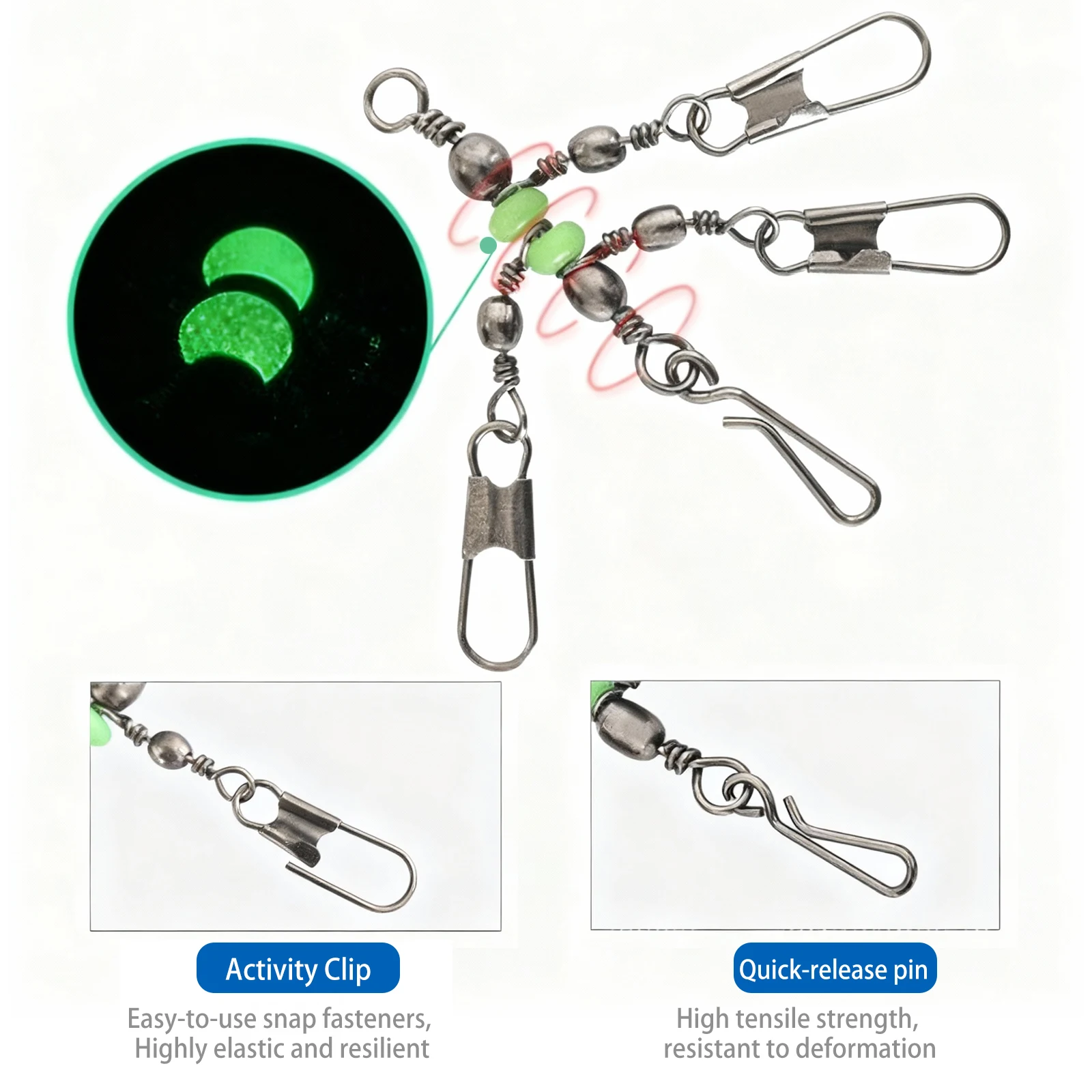 FishTrip 10 Uds. Giratorios de 3 vías con rodamiento giratorio con cuentas brillantes, con enclavamiento para pesca en Surf, conector de pesca - imagen 3