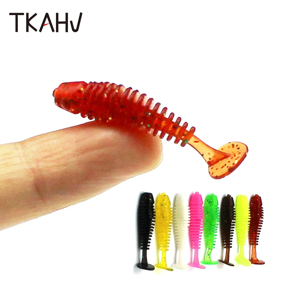 TKAHV-Mini señuelo suave de 10 piezas y 35mm, cola en T, gusano, cebo Artificial, carpa, Swimbait de silicona, aparejos de pesca - imagen 4