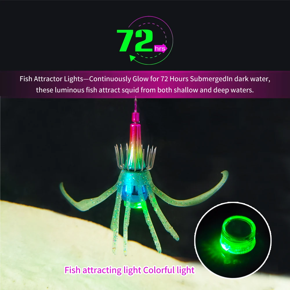 Nuevos anzuelos de pesca de calamar, luces LED, señuelos ligeros de 38,5g/47,5g, anzuelo impermeable, plantilla de calamar, aparejos de pesca de camarones de madera - imagen 4