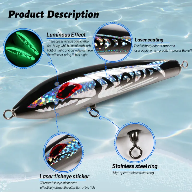 OBSESSION WD119 90g 23cm señuelos Topwater señuelos de lápiz de madera Wobblers de fundición larga señuelo de curricán de atún brillo pesca en barco Ba de madera Ba - imagen 3