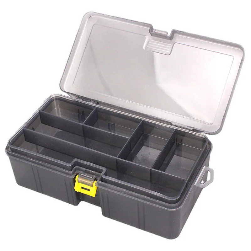 Caja de pesca de doble capa de capacidad, herramientas de accesorios de pesca, anzuelos de pesca, cebos, cebos falsos, caja de almacenamiento, suministros de pesca
