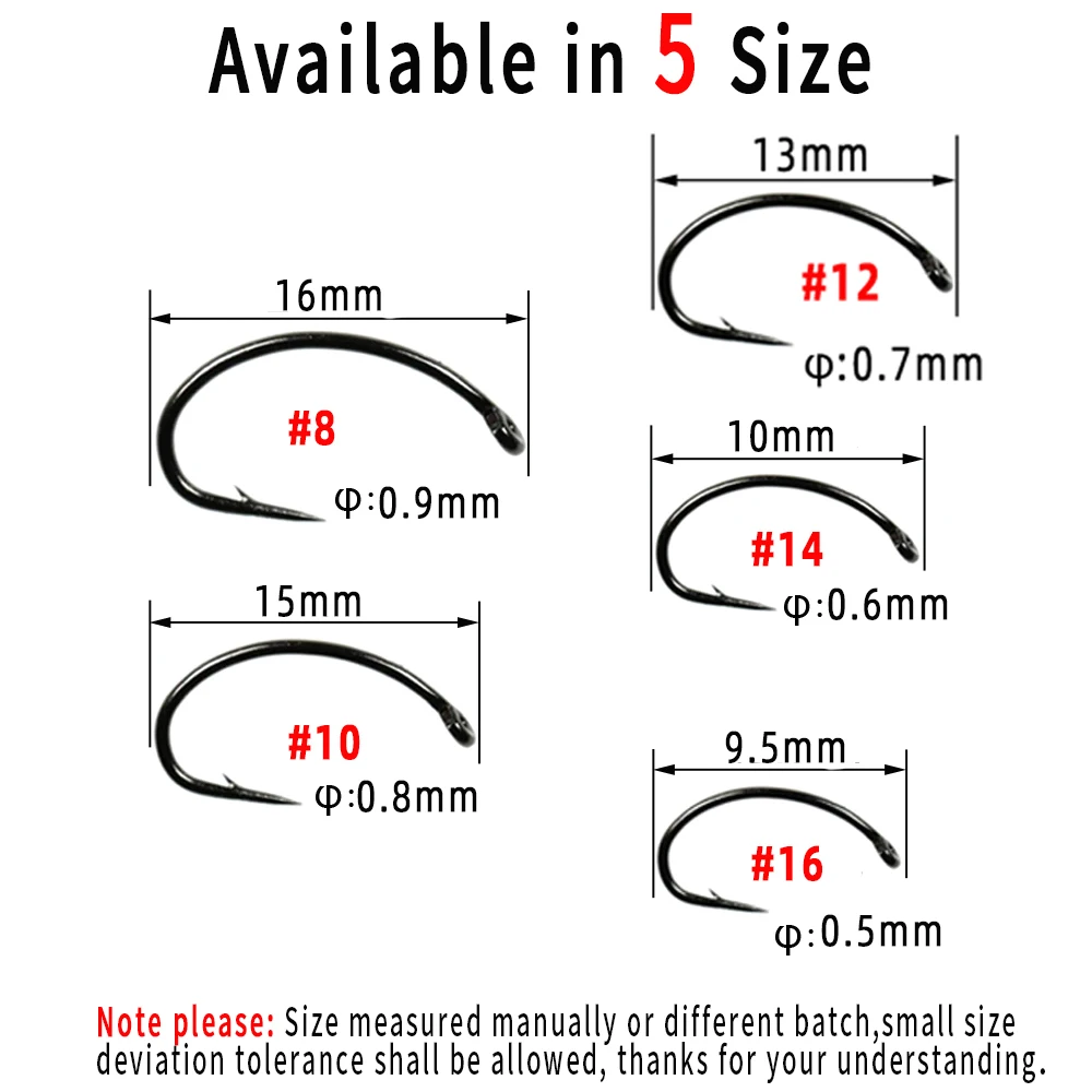 Wifreo 100 Uds anzuelo para atar moscas ninfa insectos camarones Scud Pupae larvas Caddis moscas anzuelos de pesca # 8~ # 16 anzuelos de pesca con mosca - imagen 3