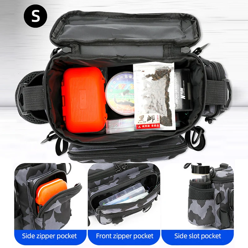 Aparejos de pesca con soportes para caña, bolsa de pecho para exteriores, gran capacidad, senderismo, escalada, bolsa de almacenamiento, organizador de señuelos de peces, mochila de almacenamiento - imagen 4