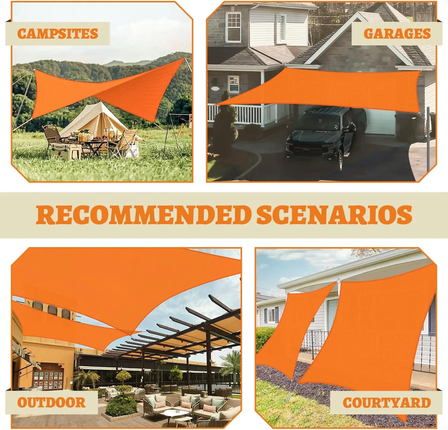 Toldo de vela naranja alta resistencia para jardín y terraza exterior - imagen 5