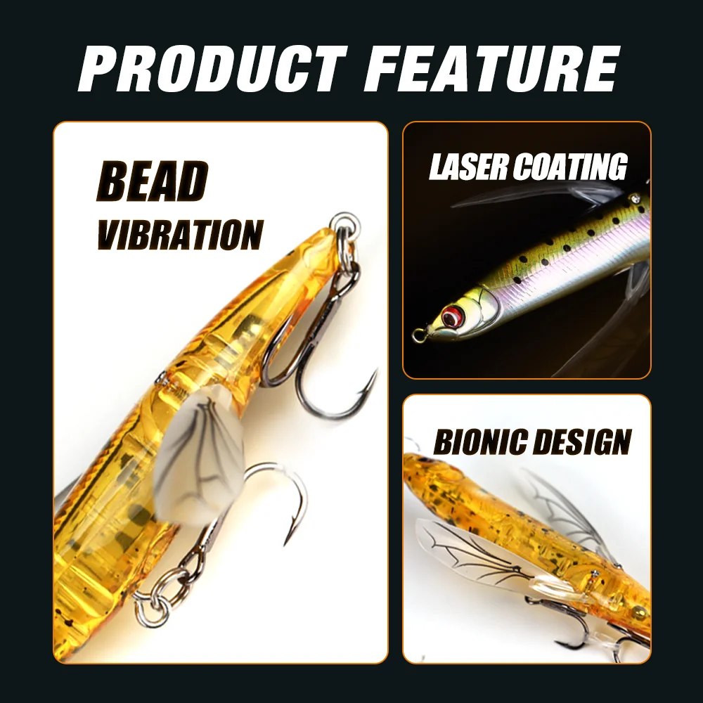 THORFORCE-cebo de pececillo de libélula, 80MM, 6,5G, Señuelos de pesca en superficie, Wobblers flotantes, señuelo de insectos con alas, lápiz, Lucio - imagen 3