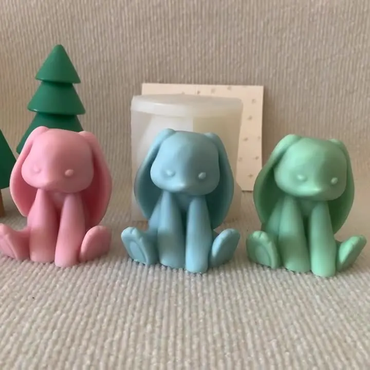 Molde de silicona de conejo de orejas largas 3D, conejo sentado hecho a mano, vela perfumada de conejito 3D, molde para manualidades de resina de jabón, regalo de Pascua - imagen 5