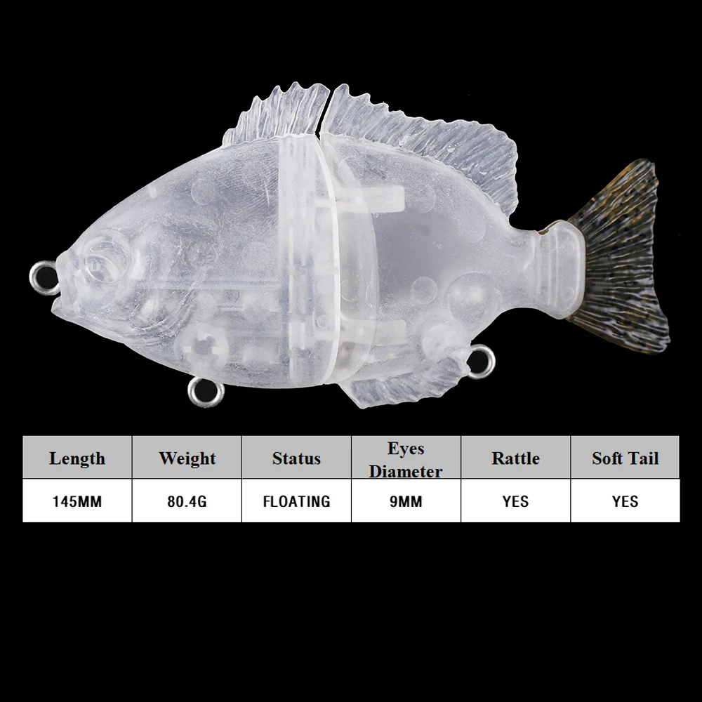 Chan'sHuang-Cebo en blanco sin pintar, 3 piezas, 14,5 cm, 80,4g, sonajero flotante, Swimbait, cola suave, Artificial, hecho a mano - imagen 2