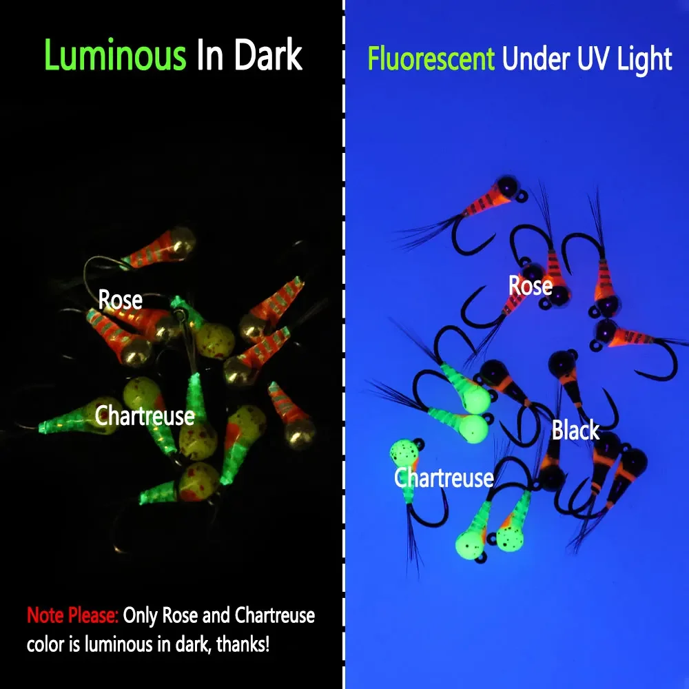 Bimoo 3PCS # 18 cabeza de cuentas de tungsteno plantilla sin púas Ninfa mosca cuerpo epoxi luminoso hundimiento rápido húmedo Euro Ninfa mosca trucha Señuelos de pesca - imagen 5