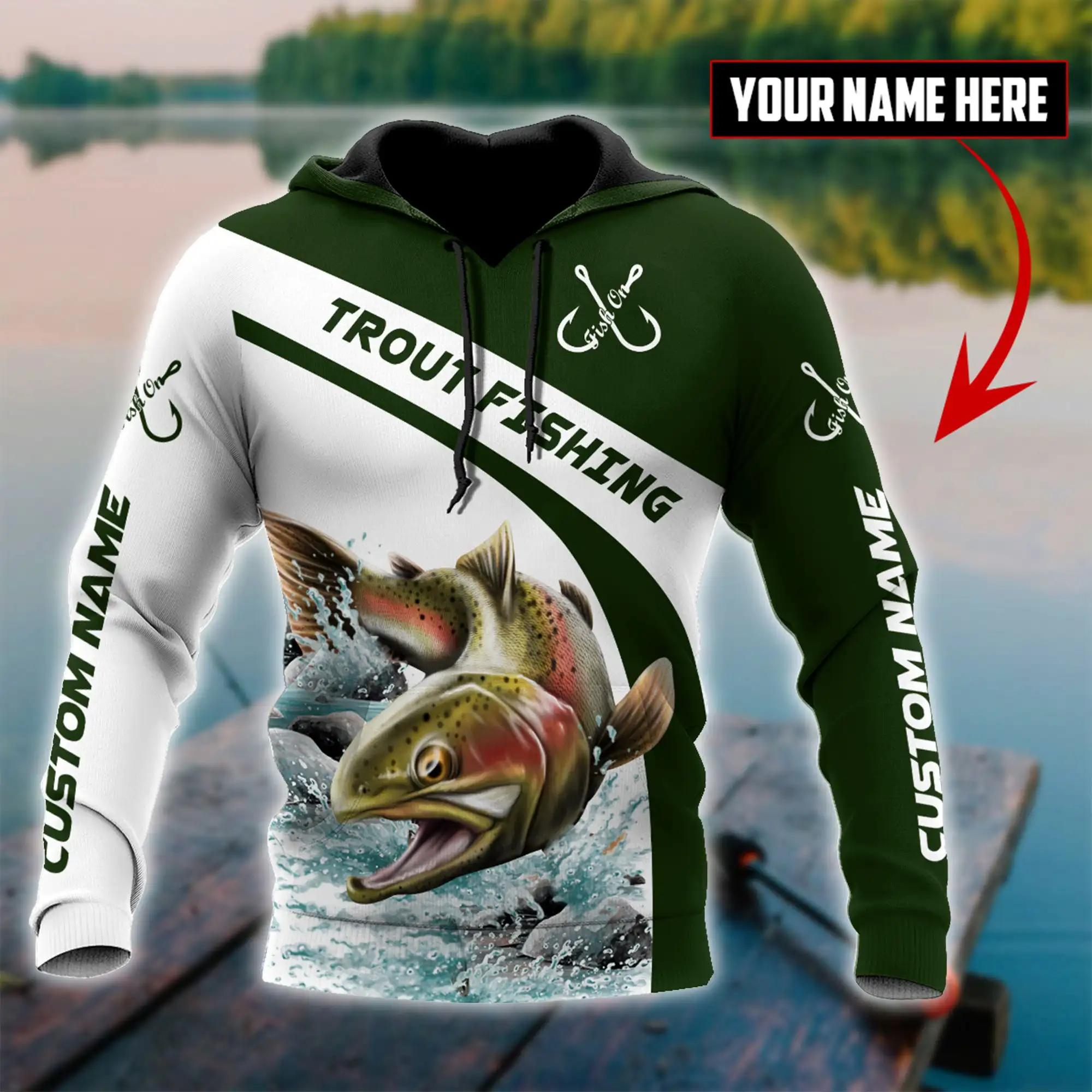 Sudadera pesca trucha 3D KJ881 – Personalizada capucha cremallera - imagen 3