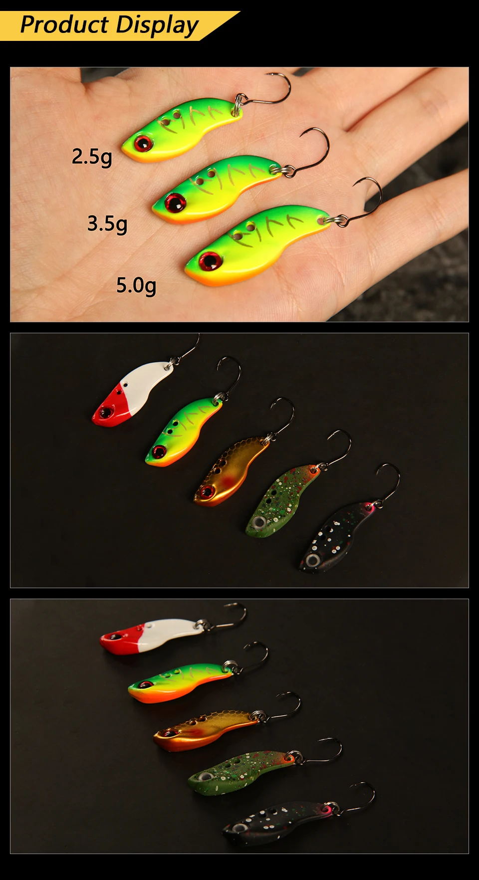 Vista completa del set de 5 cucharillas VIB con diferentes acabados